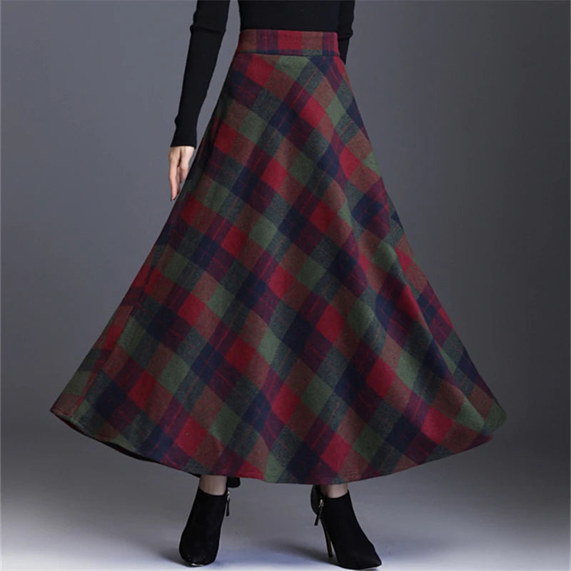 Neophil Woolen WarmThick Plaid Skirts 2025 Winter Women England Style Pockets Midi Pleated A-Line Wool Tartan Skirt