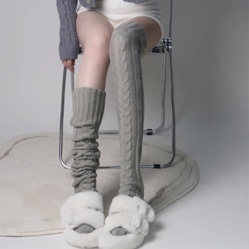 Knitted Knee-length Warmers Leg Socks Wool Foot Cover Solid Colors Sexy Over the Knee Stocking Women Winter Cosplay