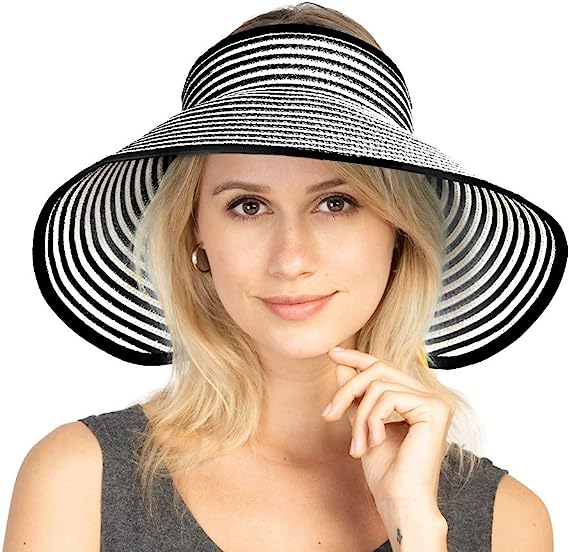 Women Sun Visor Hats Beach - Foldable Roll Up Wide Brim Bowknot Summer Straw Hat Cap Cruise wear for Womens