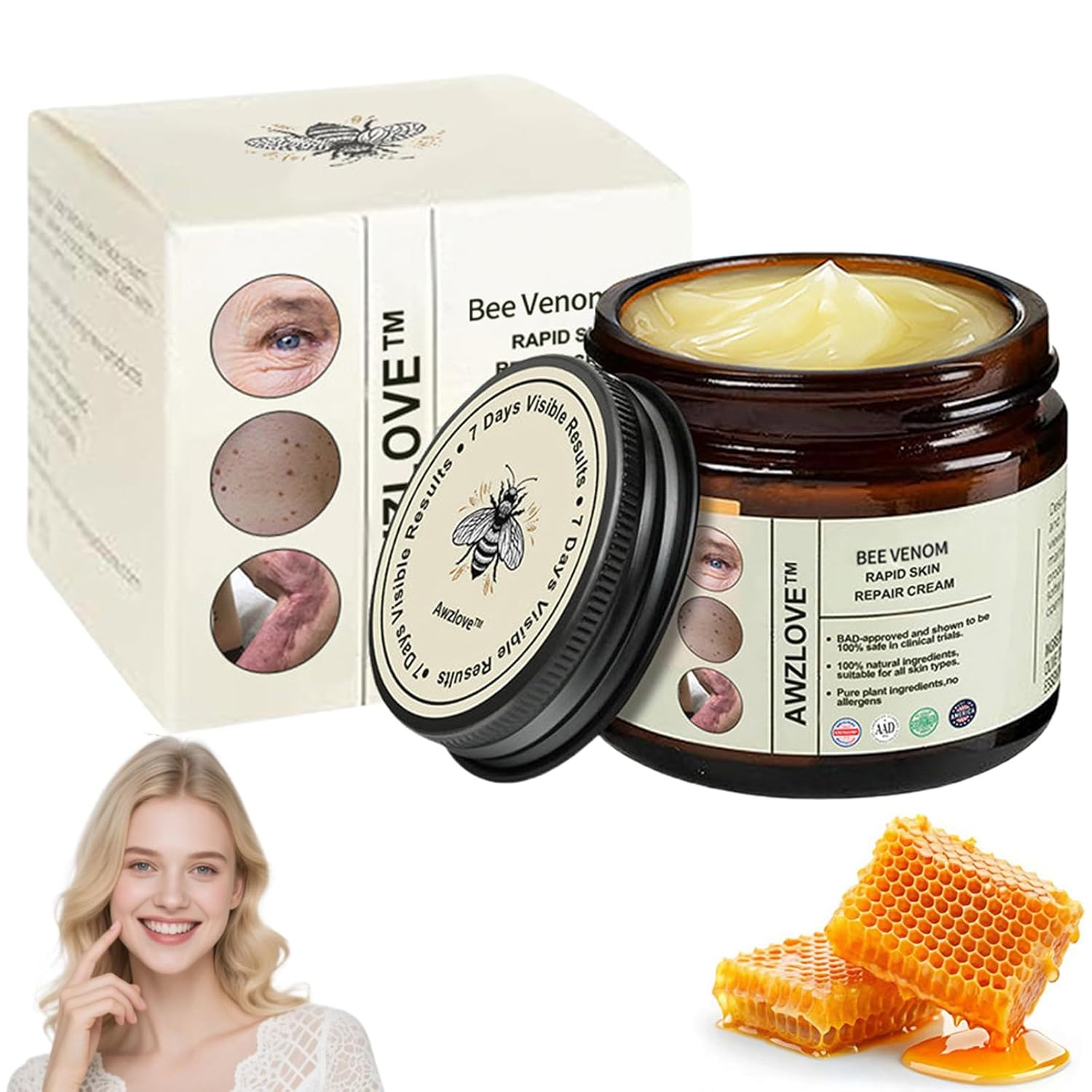 Awzlove Bee Venom Cream, Awzlove Bee Venom Rapid Skin Repair Cream, Bee Venom Skin Treatment cream, Effective In Reducing skin Blemishes, Gentle and Non-irritating for All Types