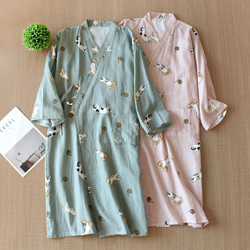 pajamas summer new 100% cotton gauze pajamas nightgown ladies SPA yukata homewear long pajamas women