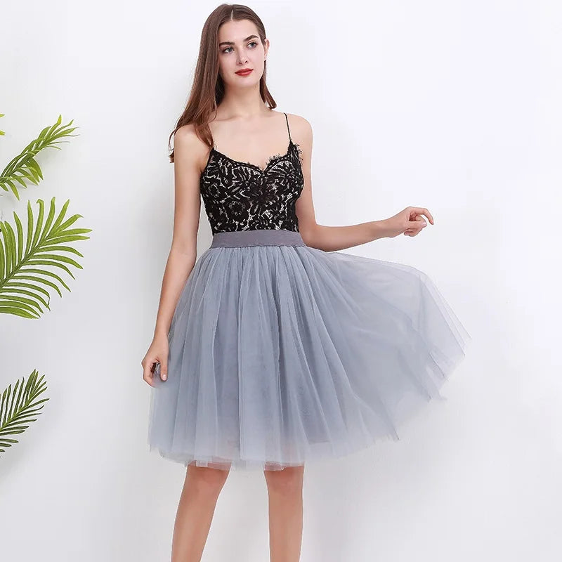 Quality 5 Layers Fashion Tulle Skirt Pleated Skirts Womens Lolita Petticoat Bridesmaids Midi Skirt