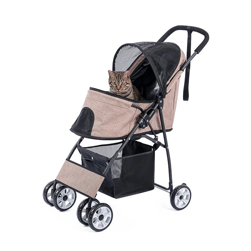 Pet Stroller 4-Wheel Foldable Dog Travel Stroller Pushchair Jogger with Storage Basket for Puppy Cat Pet Suplies Outdoor