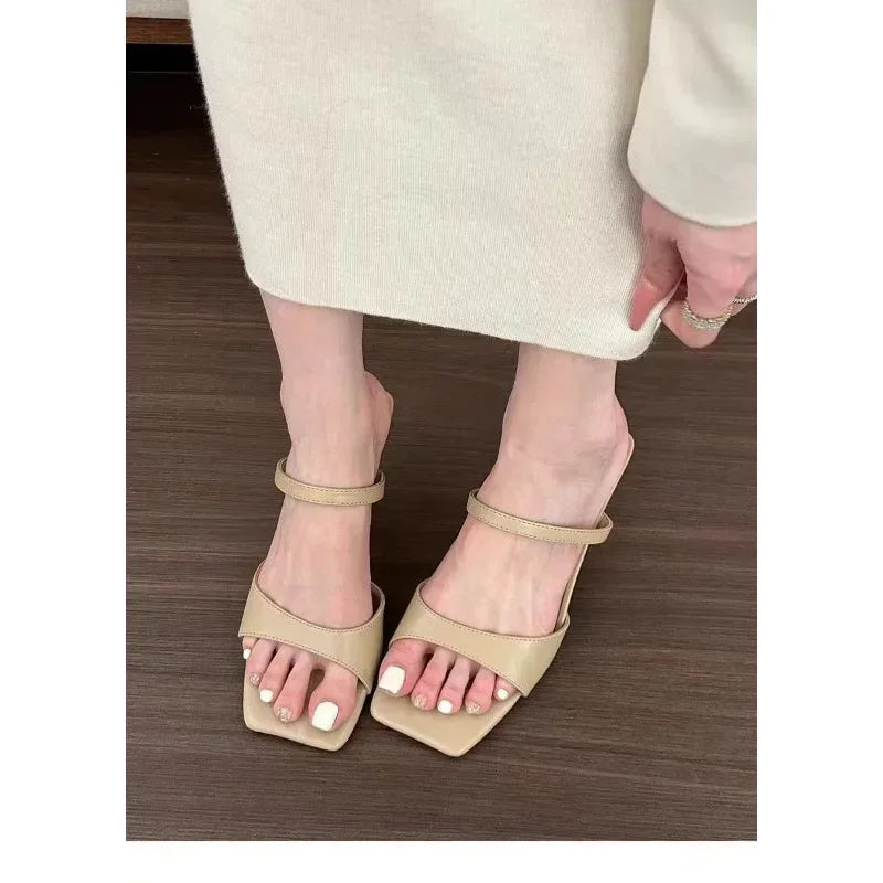 Summer high heel party mules 2024 new style women's high heel slippers fashion sandals women's simple PU shoes ladies slippers