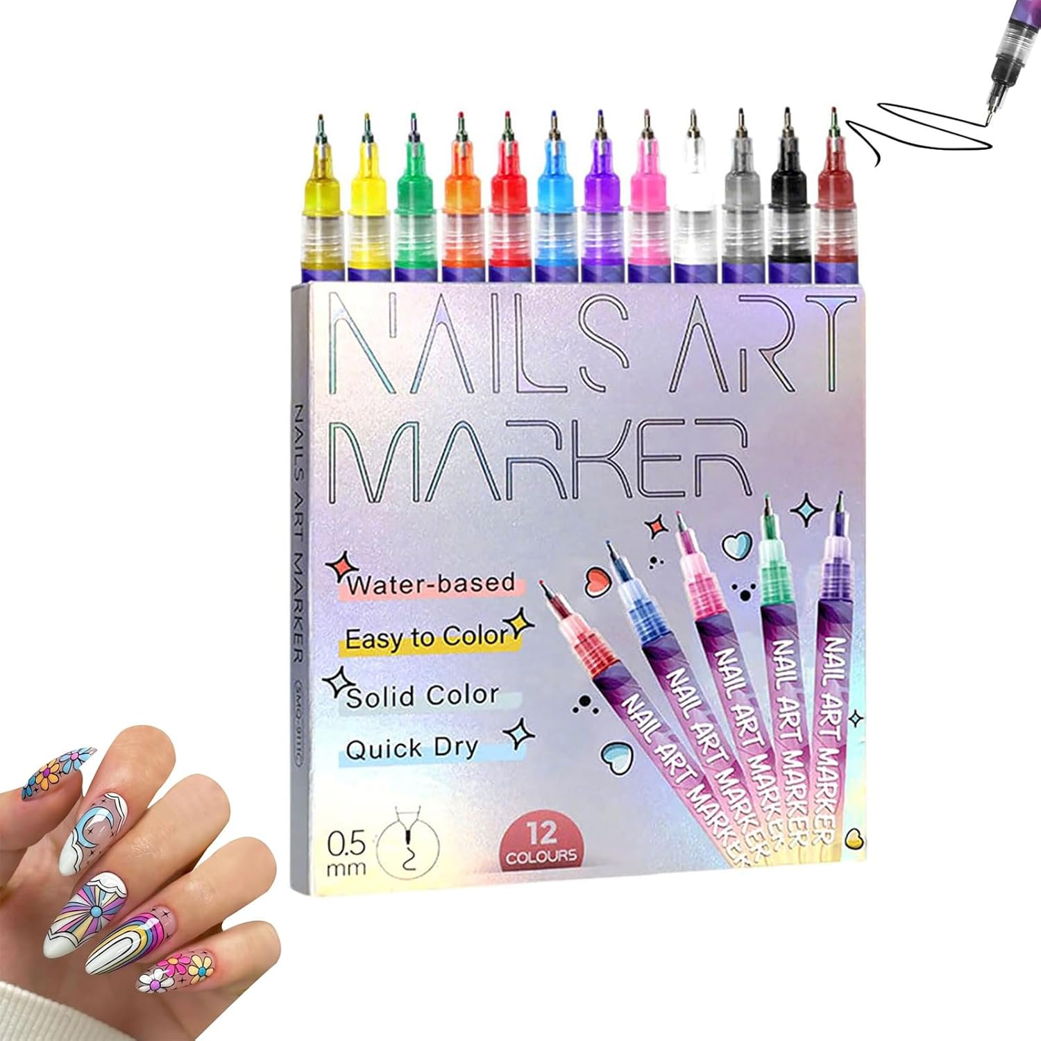 12 Farben 3D Nagellack Stift Set, Nail Art Markert, DIY Linie Nagelkunst Graffiti, Nagelspitze Nail Art Beauty Schmücken Maniküre Werkzeuge, Nagellackstifte Nageldesign für Weihnachten