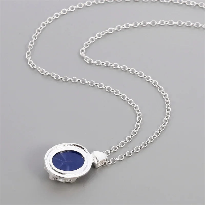 The Vampire Diaries Katherine Pierce Natural Blue Opal Pendant Necklace Top Grade Hollow Silver Plated Women Statement Necklace