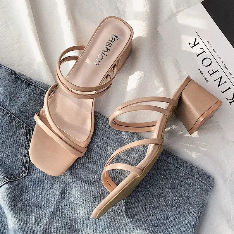 New Fashion Summer Female Sandals Sexy Ladies High Heels Square Open Toe Shoes Women Sandals for Women