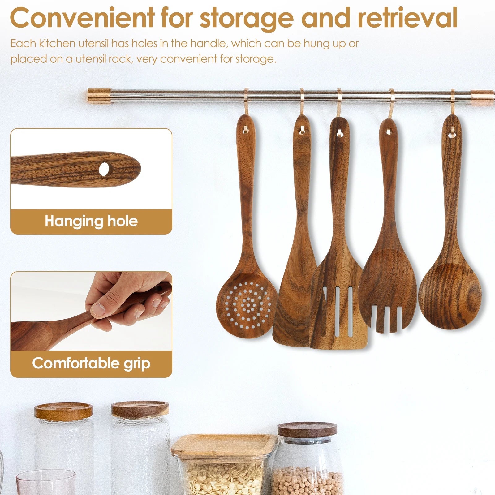 Wood Utensil Set Teak Wood Kitchen Cooking Utensil Set Kitchen Kit Practical Cookware Kit for Home Everyday Use
