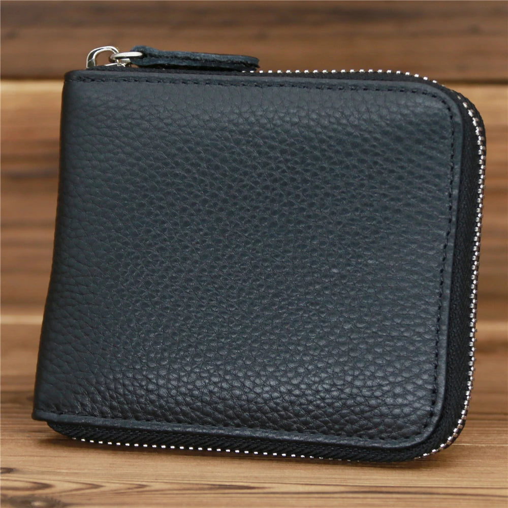 Genuine Leather Zipper Wallet for Men Money Short Purse Credit Card Holder Cash Coin Pocket Male Large Solid Standard Wallets