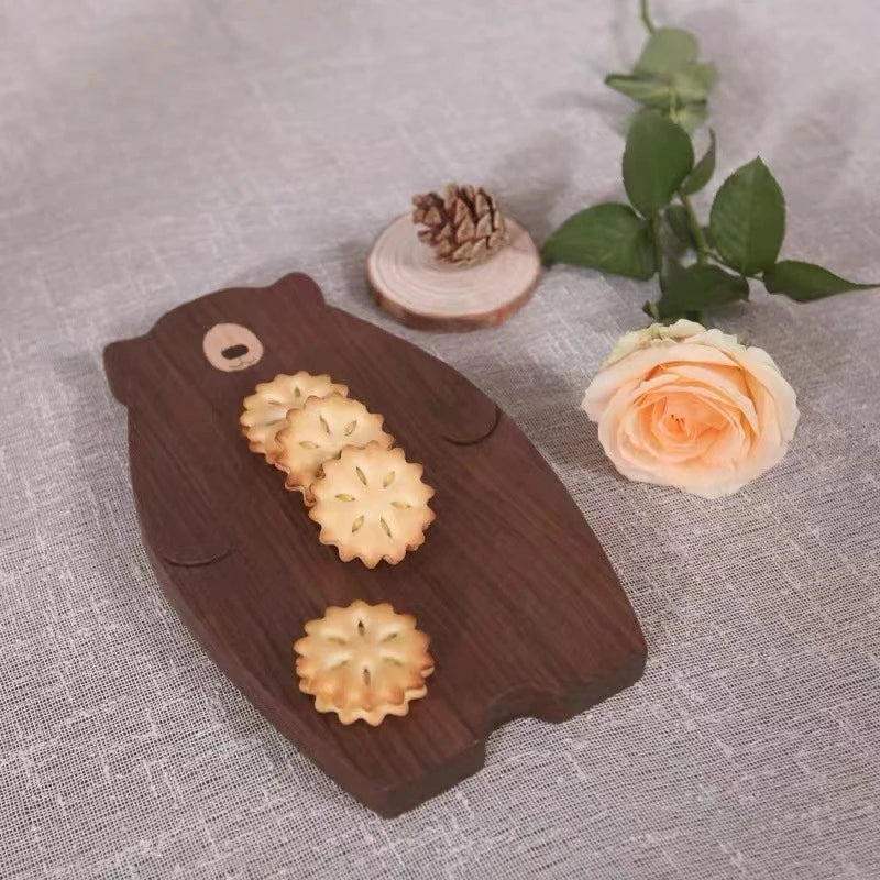 Pizza Bread Plate Cute Bear Tray Wood Board Bear Tray Walnut Chopping Board Table Decor Wooden Plate Coaster Kitchen Accessories