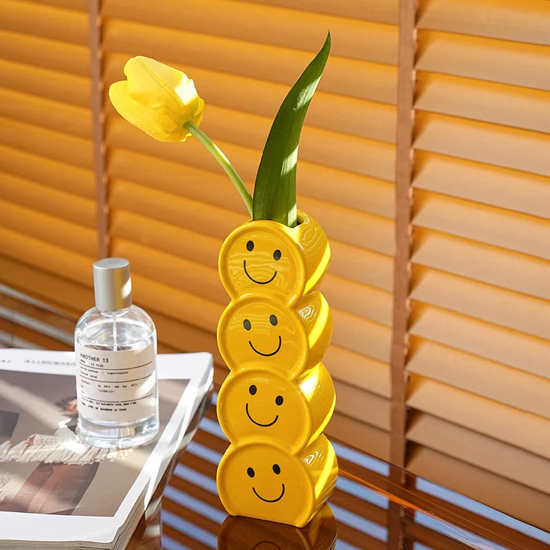 Creative Smile Face Ceramic Vase, Ornaments, Modern Home Decor, Living Room Flower Arrangement, Dry flower