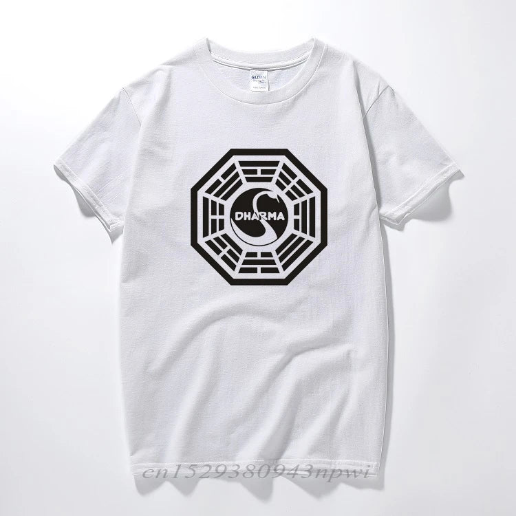 American TV Play Series LOST Dharma Initiative T-Shirt Fitness Cotton Short Sleeve Fans T Shirts Tops Tees Camisetas Masculinas