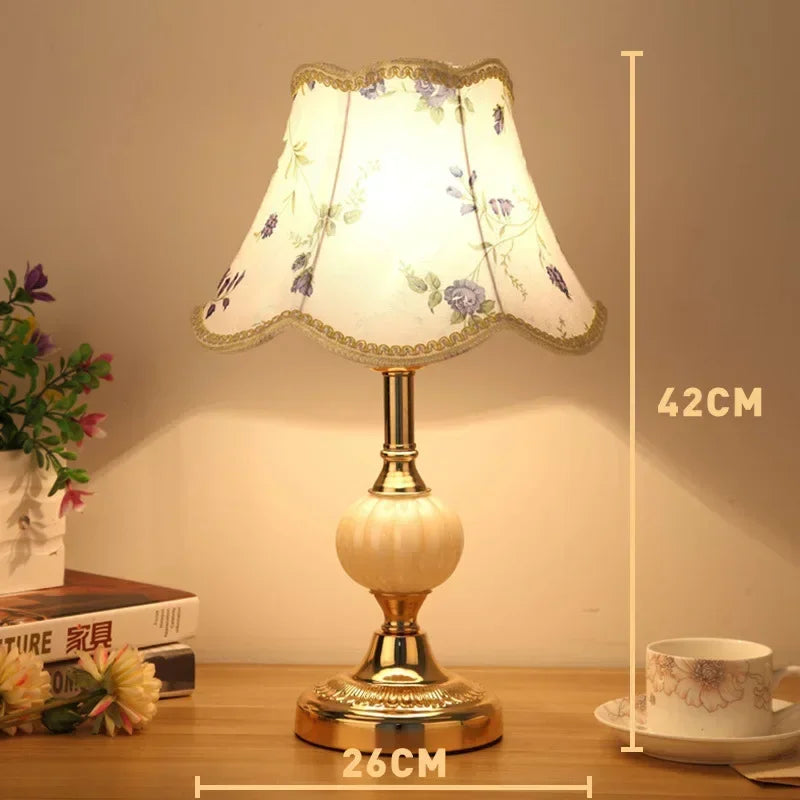 European Style Simple Glass Desk Lamp Retro Classic Bedroom Bedside Lamps Wrought Iron Iron Fabric System Table Light Luxury