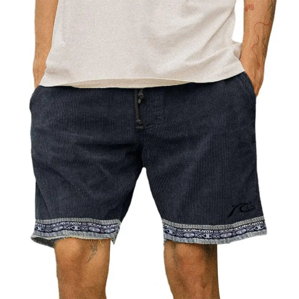 Fashion Printed Male Short Pants Summer Vintage Corduroy Pockets Surfing Shorts Men's Casual Beach Running Breechcloth Bottoms