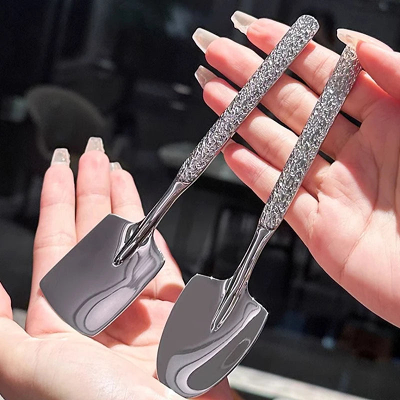 Stainless steel Shovel Spoon Hammer Handle Fork Coffee Tea Fruit Spoon Scoops Watermelon Ice Cream Dessert Spoons Tableware