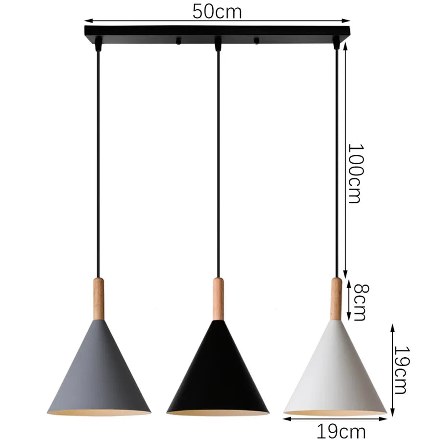 Modern Pendant Lights 3 Heads Wood Aluminum Hanging Lamp Chandelier Black for Loft Dinning Living Room Kitchen Lighting Fixture