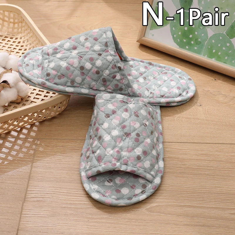 Women Indoor Cotton Slippers Japanese Floral Bedroom Carpet Slippers Soft Toe Sole Slippers Non-Slip Home Bedroom Slippers