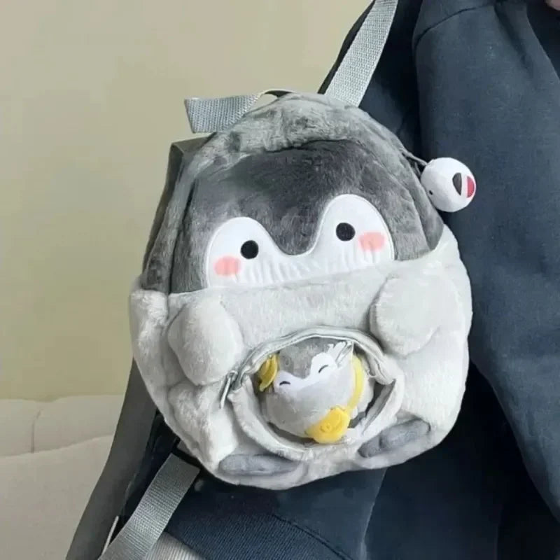 Cute Plush Penguin Women Handbag Sweet Backpack Kawaii Cartoon Penguin Doll Casual Soft Children Schoolbag Fashion Daily