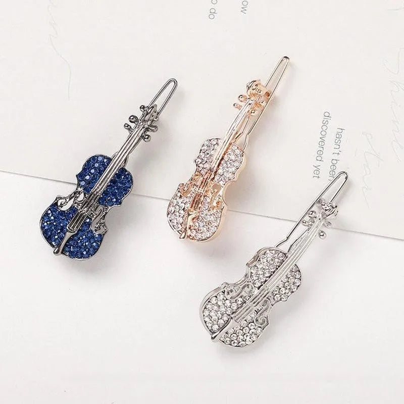 Rhinestone Crystal Violin Hairpin Hair Clip Cute Headwear Barrette Fashion Design Women Hair Accessories