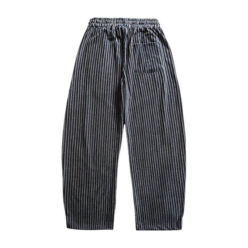 Wide wale striped corduroy with barrel leg