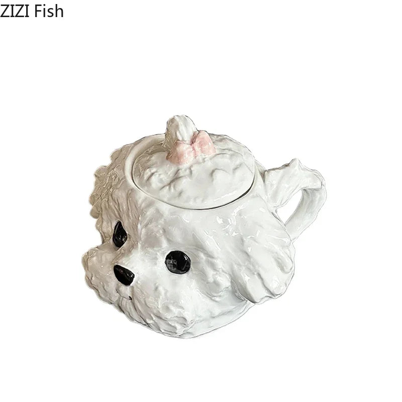 Cute Teddy Dog Shaped Mug Ceramic Cup&saucer Dining Table Coffee Cup Milk Tea Mugs Afternoon Tea Teacup Fruit Juice Container