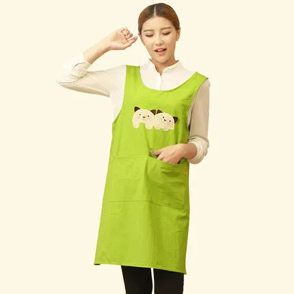 &Cute Funny Japanese-style Apron Work Clothes Home Kitchen Cooking Breathable Cotton Waist Pinafore Women Apron