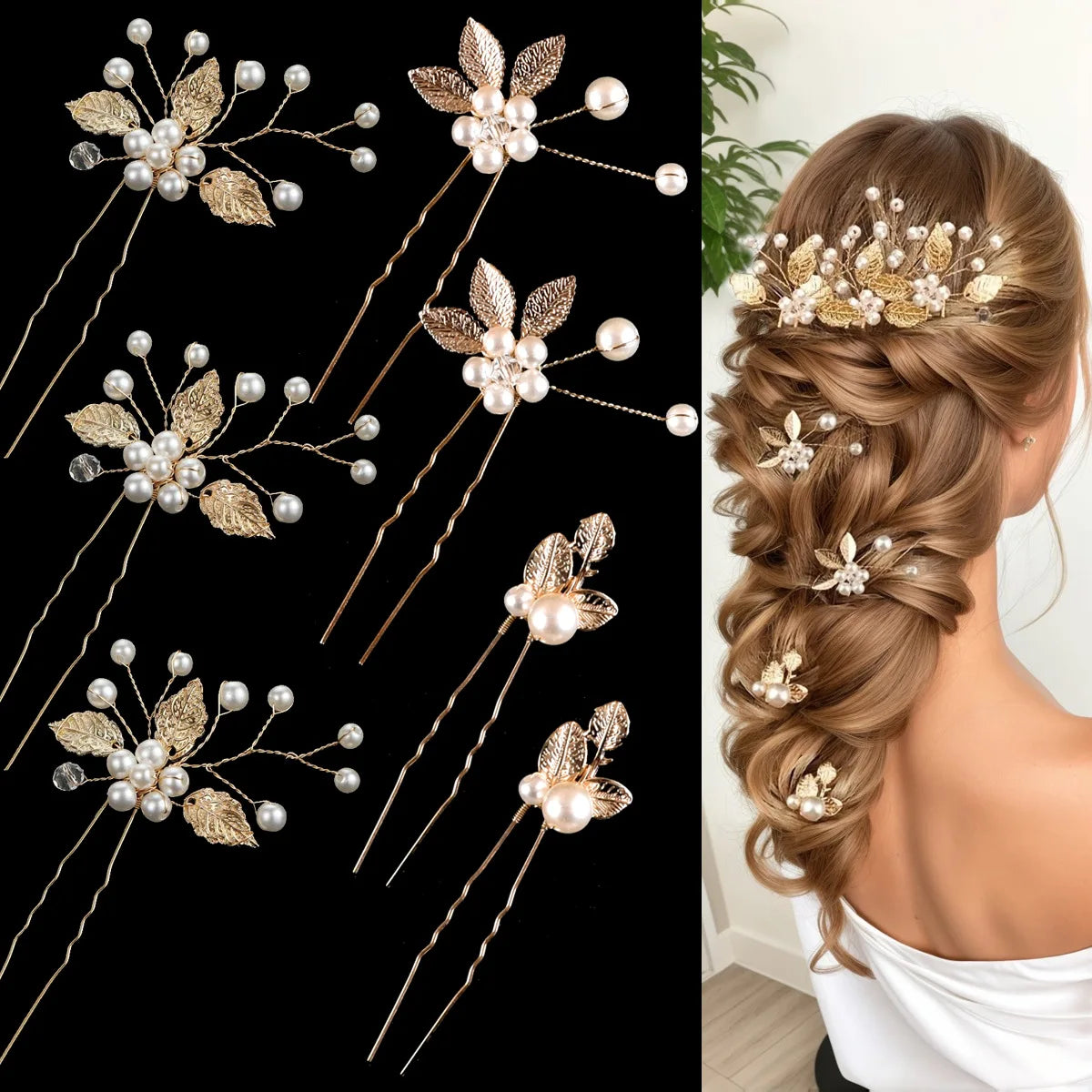 Pearl Flower Hairpin Side Comb Sets Wedding Hair Accessories Leaf Shaped Tiaras Bride Insert Hair Clip Jewelry Fashion Headwear