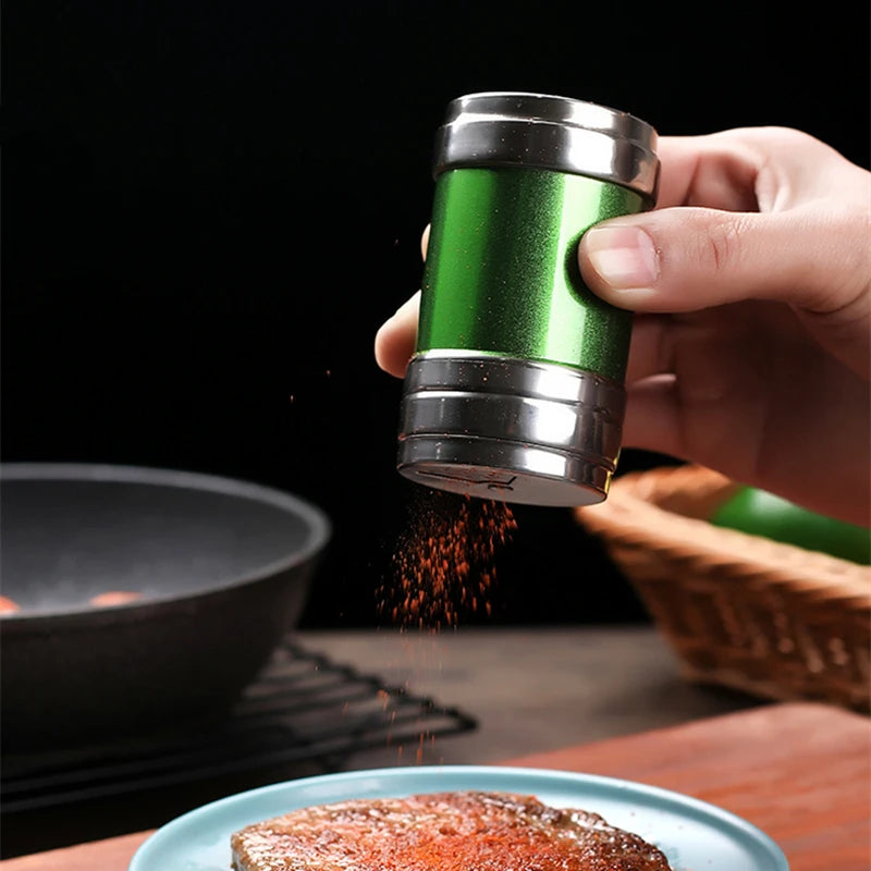 &Stainless Steel Spice Jar Rotating Cover Barbecue Salt Sugar Bottle Shaker Pepper Seasoning Can Home Kitchen Cooking Gadgets