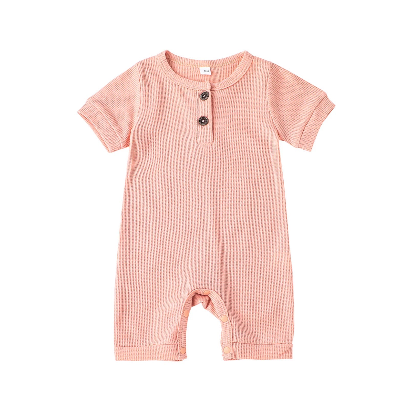 Lovely Baby Girls Boys Romper, Short Sleeve Round Neck Solid Color Ribbed Buttoned Short Pants for Summer Spring, Kids Clothing