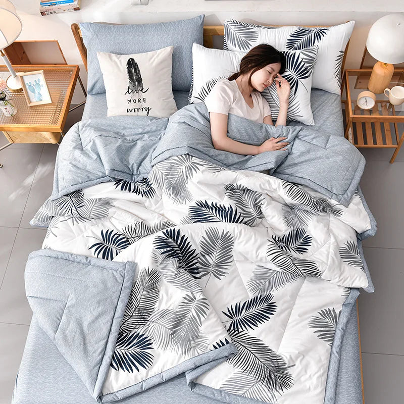 Plaid Summer Cool Quilt Washed Cotton Comfortable Lightweight Air Condition Thin Comforter Simple Feather Blanket For Adults Kid