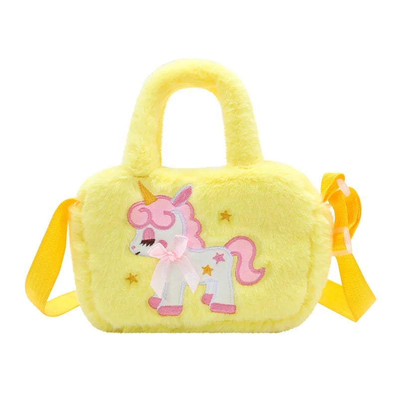 Kawaii Children's Cartoon Unicorn Crossbody Bag Cute Plush Shoulder Bag Girl Handbag Suitable For Party Holiday Gifts