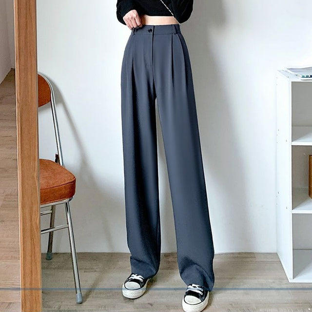 Lucyever Spring Summer Women's Wide Leg Pants Loose High Waist Casual Trousers Woman Korean Style Solid Office Straight Pants