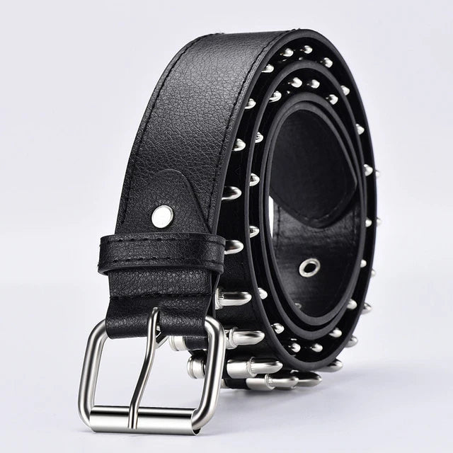 New fashion ladies leather punk belt hollow rivet luxury brand belt personality rock wild adjustable young trend belt2023New