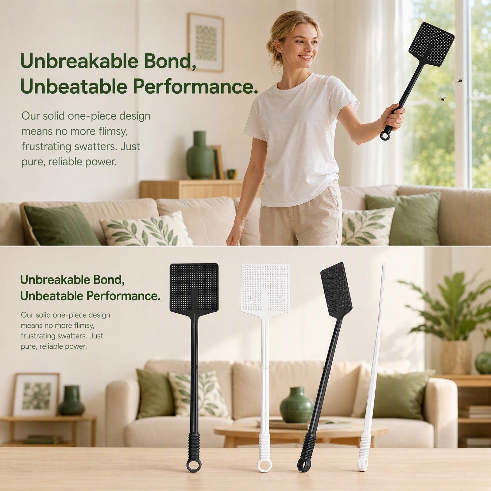 Fly Swatter, Indoor Outdoor Use, Flexible Thick Handle, Large Durable Swat Head, PP Material, Lightweight & Quiet