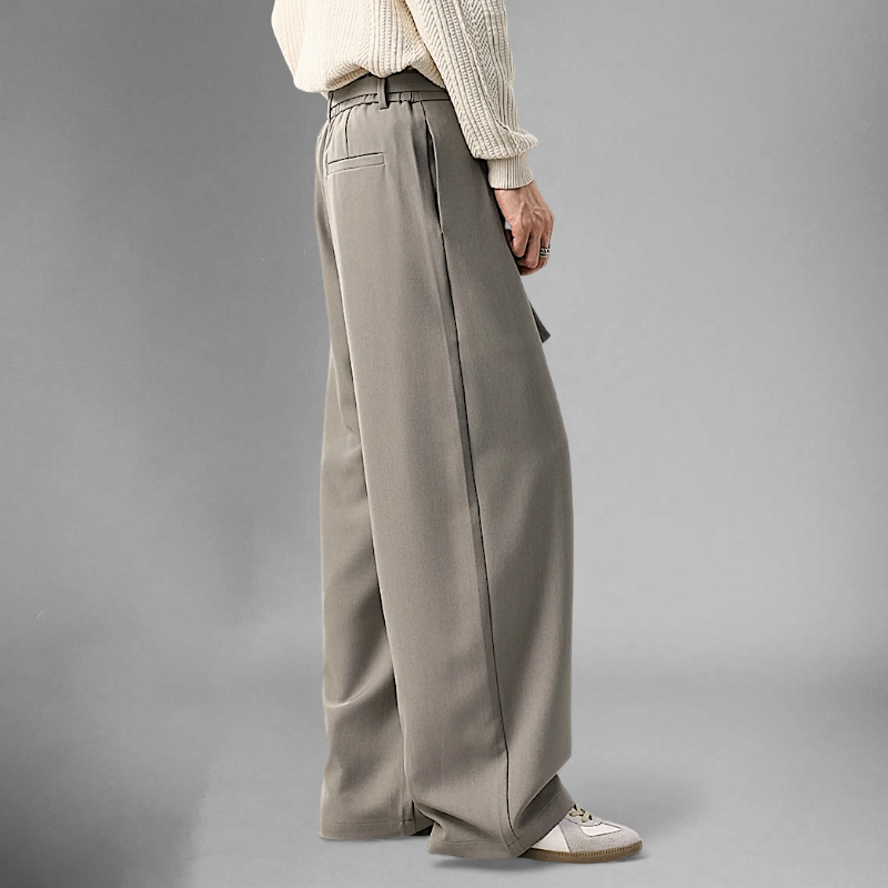 Belted wide leg trouser with elastic back