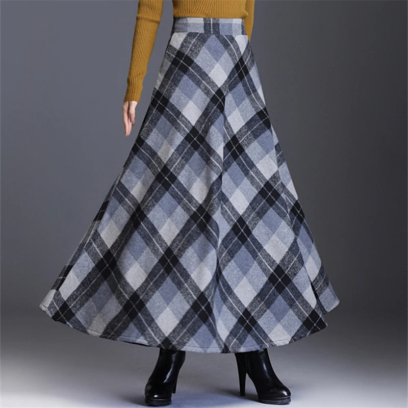 Neophil Woolen WarmThick Plaid Skirts 2025 Winter Women England Style Pockets Midi Pleated A-Line Wool Tartan Skirt