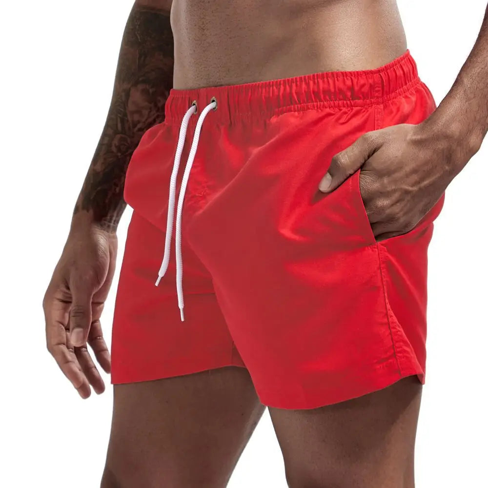 Men's Summer Swimming Shorts Fashion Solid Pocket Shorts Fitness Quick Dry Swimwear Beach Running Breechcloth Bottoms