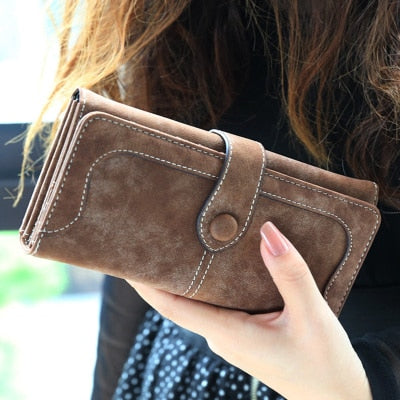 Wallets Retro Nubuck Leather Women's Long Wallets Clutch Female Hasp Purse Vintage Money Bag Carteira Card Holder