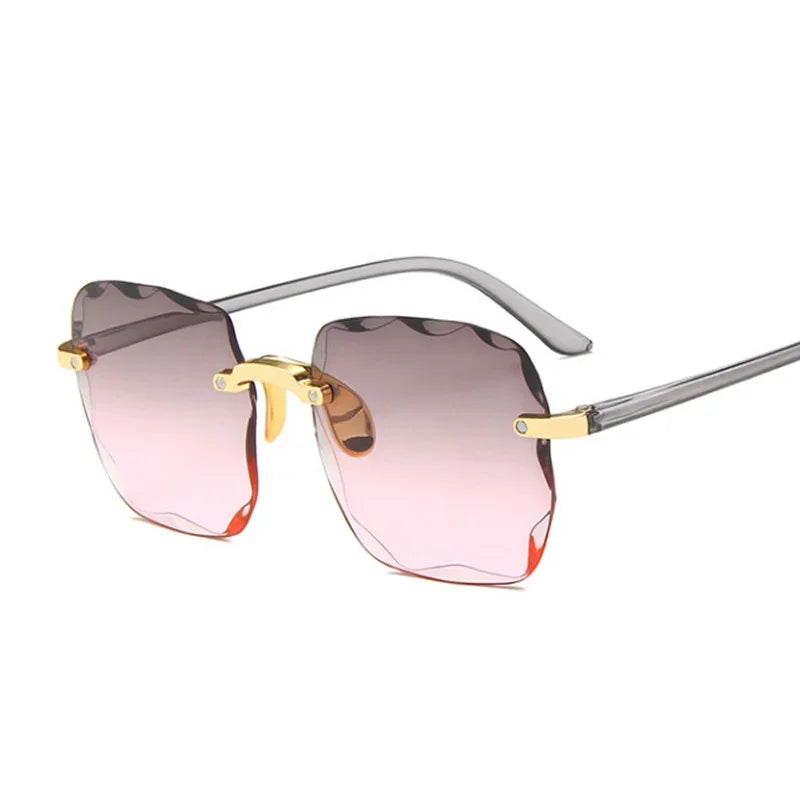 Square Sunglasses Woman Brand Designer Fashion Rimless Gradient Sun Glasses Shades Cutting Lens Ladies Frameless Eyeglasses