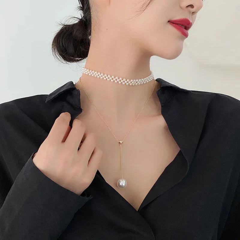 Baroque Pearl Necklace for Women Simple Fashion Collarbone Chain White Choker Necklaces Designer Wedding Jewelry Wholesale