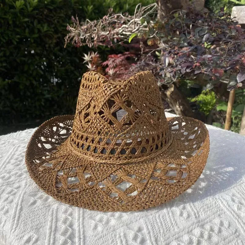 Western Cowboy Straw hat women Fashion Large Brim straw hat Party Outdoor summer cowboy Sunshade Jazz Hat sombrero vaquero hombr