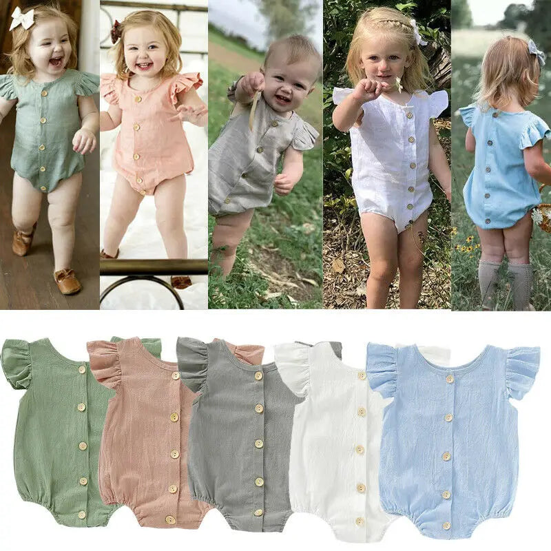 2019 Baby Summer Clothing Infants Baby Girls Boys Bodysuits Pure Color Ruffles Fly Short Sleeve Jumpsuit Clothes Tops Playsuits