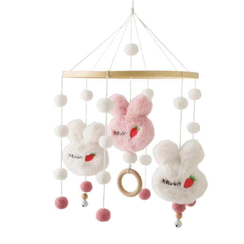 Crib Mobile Bed Bell Wooden Baby Rattles Soft Felt Cartoon Animal Bed Bell Newborn Music Box Hanging Toy Crib Bracket Baby Gifts