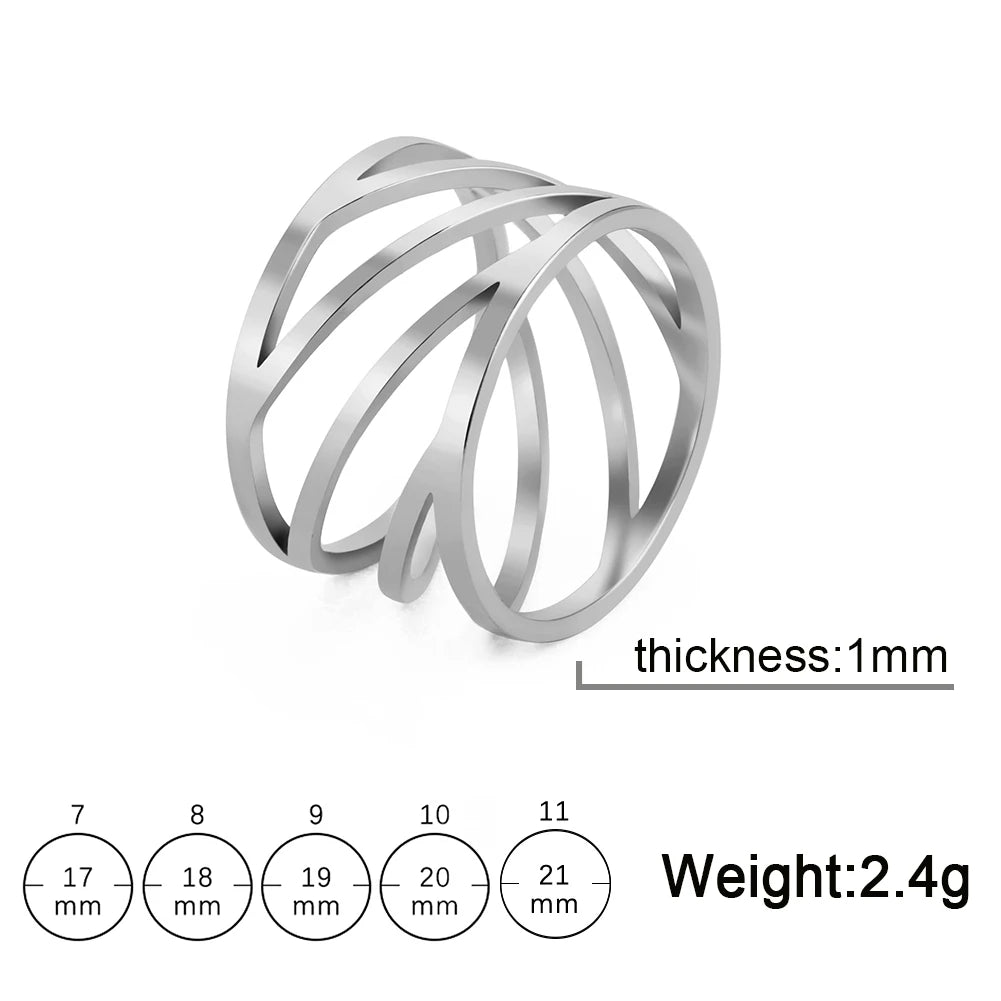 Skyrim Hollow Crosscut Ring Women Stainless Steel Gold Color Simple Geometric Finger Rings Punk Jewelry Gift for Lover Mother