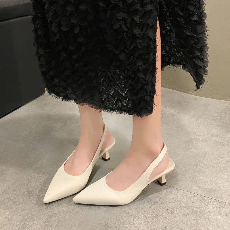 Ladies Shoes on Sale 2024 Fashion Slip on Women's Pumps Autumn Pointed Toe Solid Dress Mid Heel Office Small Fresh High Heels