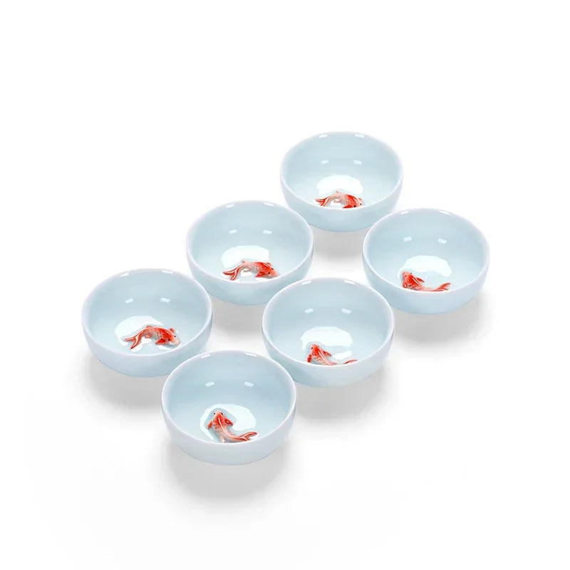 6 sets Chinese ceramic cups fish cups blue and white  teapot small porcelain tea bowl tea cup teaset accessories drink Drinkware