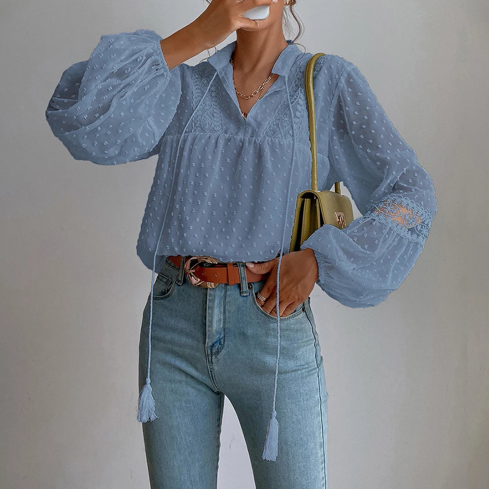 Solid Elegant Blouse for Women Clothing 2023 Korea Fashion  Long Sleeve Ladies Tunic Top Shirt Female Casual Loose Clothes