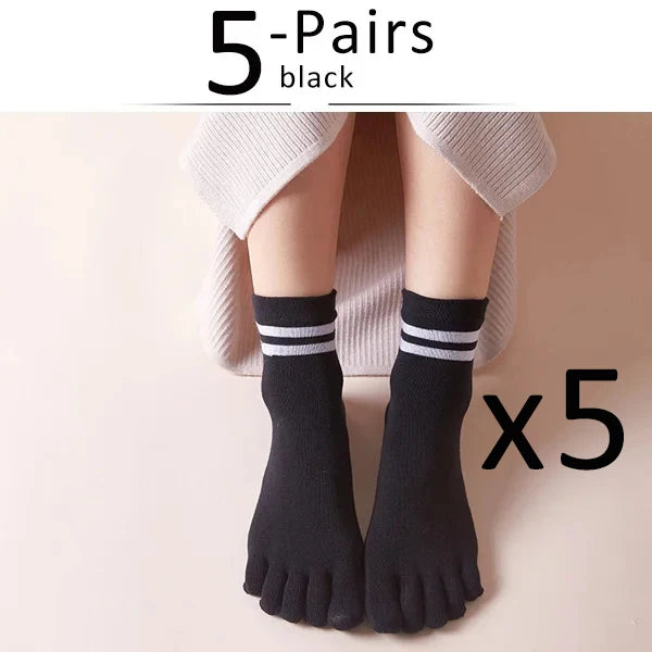 5 Pairs Spring Ankle Toes Socks Woman Girl Cotton Striped Solid Breathable Soft Elastic Invisible Socks 5 Finger Socks Harajuku