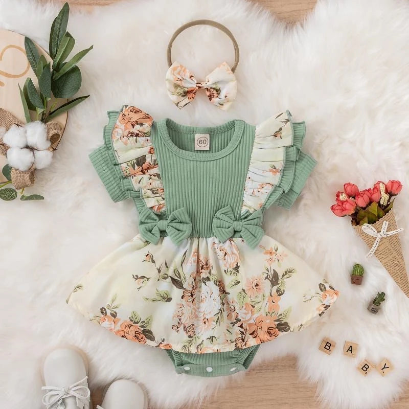 Bowknot Striped Jumpsuit Cotton Dress For Newborn