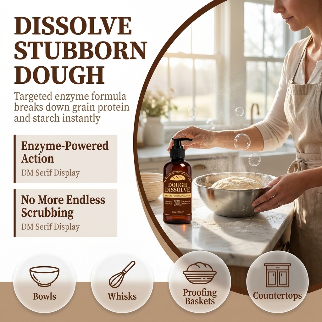 The Kneaded Solution For Sticky Situations, 2026 Upgraded Dough Dissolve Soap for Sourdough, Amylase & Protease Enzyme Cleaner for Bannetons, Proofing Baskets & Bread Tools, Helps Dissolve Flour & Starch Residue